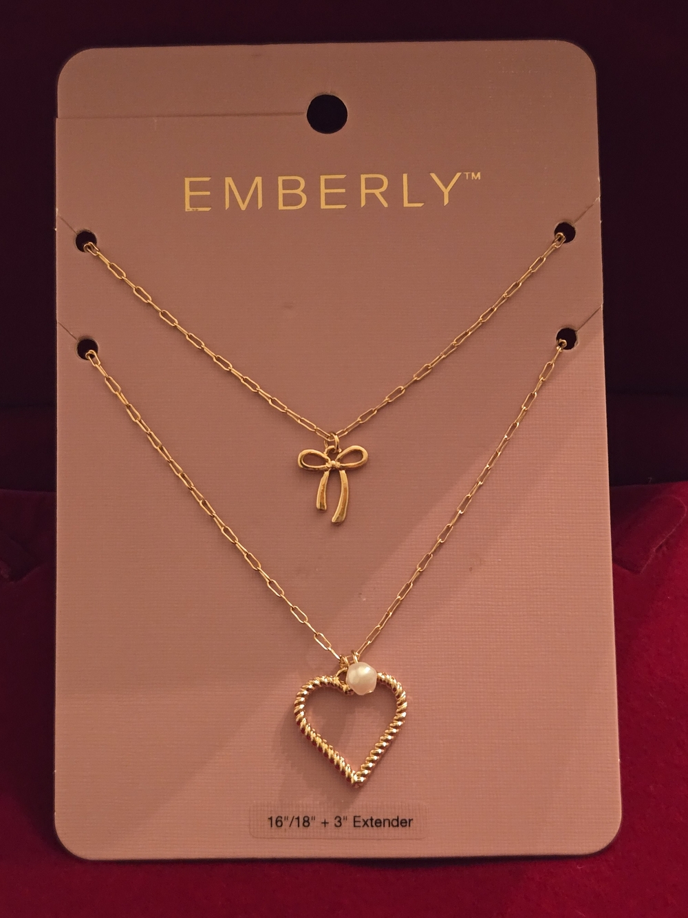 Gold Layered Heart & Bow Necklace by Emberly